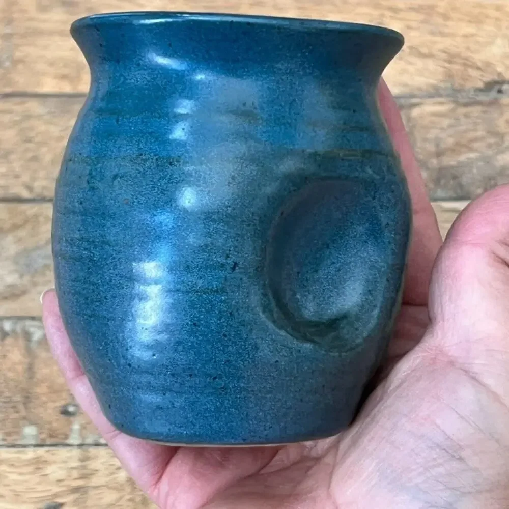 Samuel Calder Studio Art Pottery Sugar Cup Blue Speckled Earthenware Matte